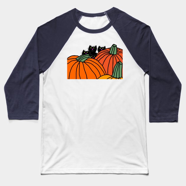 Halloween Horror Kittens and Pumpkins Baseball T-Shirt by ellenhenryart